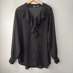 Gap Sheer Top Oversized Medium Black Ruffle Fairy Dark Romantic Whimsigoth Poet